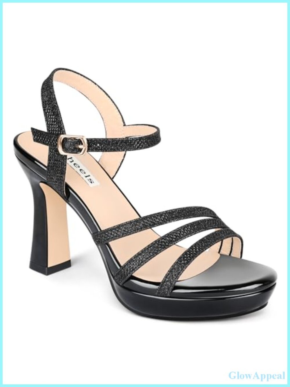 Women's Chunky Platform Heeled Sandals Faux Leather Glitter Ankle Strap